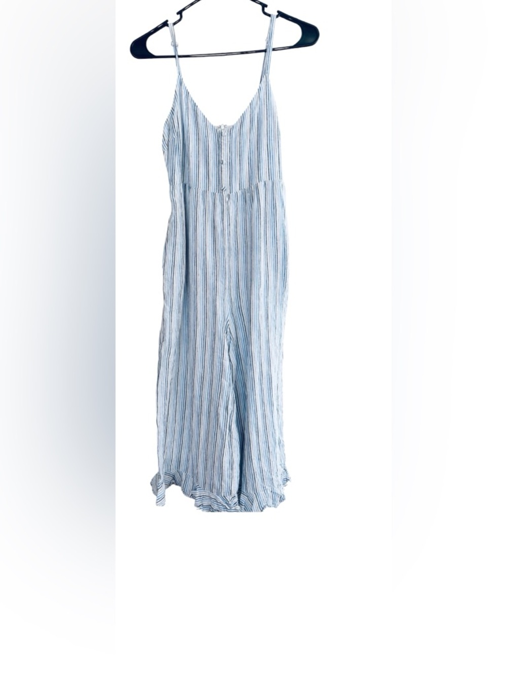 Line & Dot Blue White Striped Ruffle Hem Romper Size Small